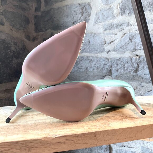 Gucci Seafoam Green Malaga Kid Studded Pumps - Picture 8 of 12